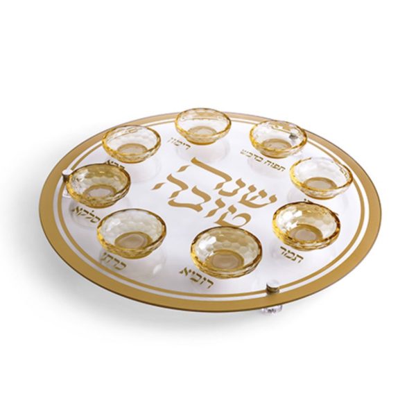 צלחת עגולה מהודרת לראש השנה מזכוכית וקריסטל